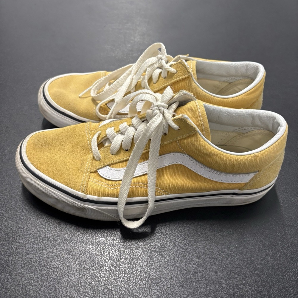 Vans Old Skool Classic Low Gray Suede Pro Skate Shoes Yellow Womens 7 Men's 5.5